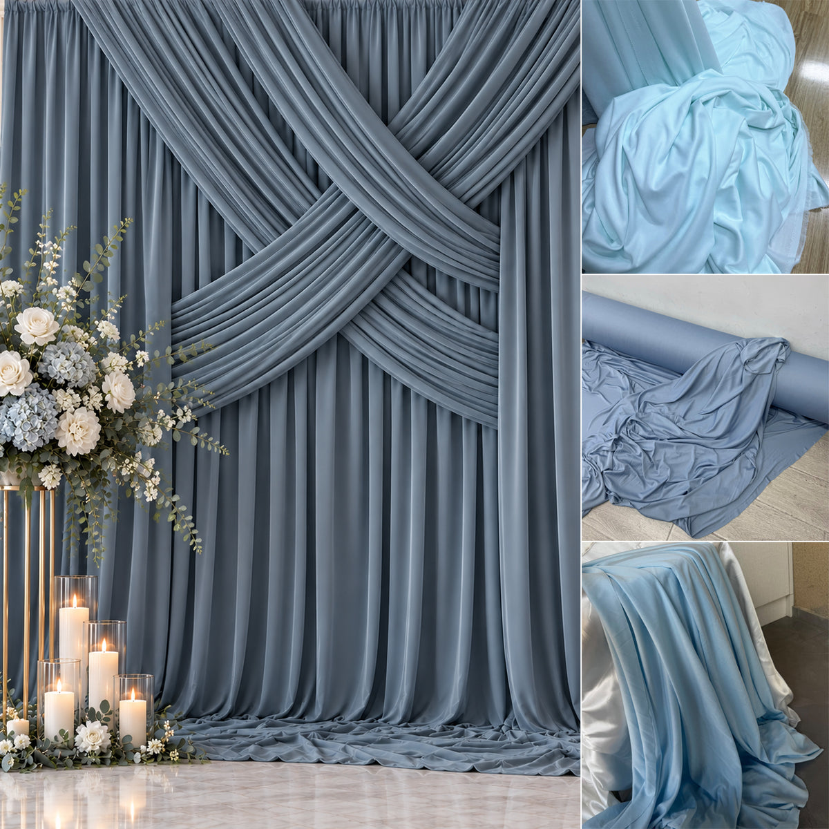 Dusty Blue Wedding Draping Fabric for Ceremony Backdrops and Event Decorations 170 × 100 cm