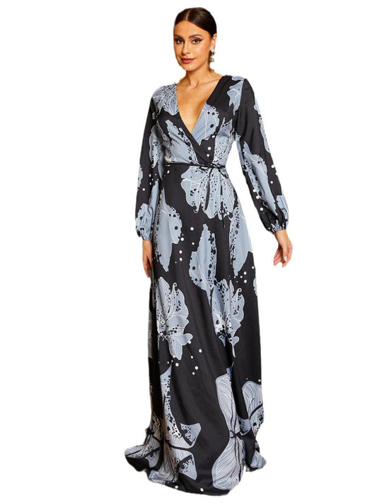 FLORAL A-Line V-Neck Long Sleeves-Dress-FM00034