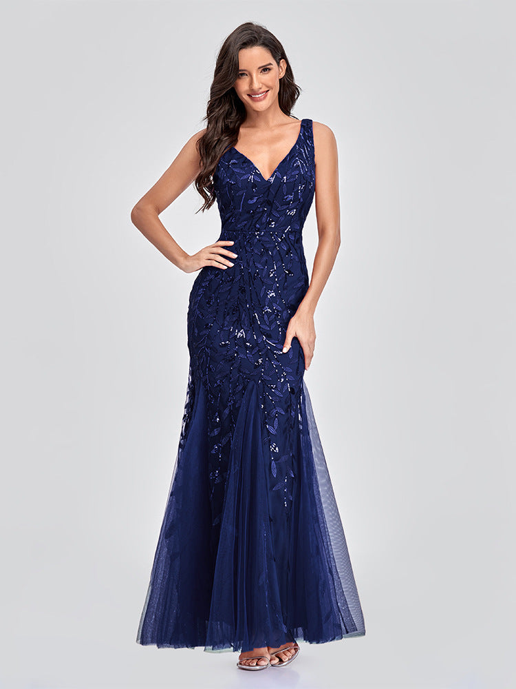 Sequin Mermaid V-Neck Sleeveless Dress-FM00035