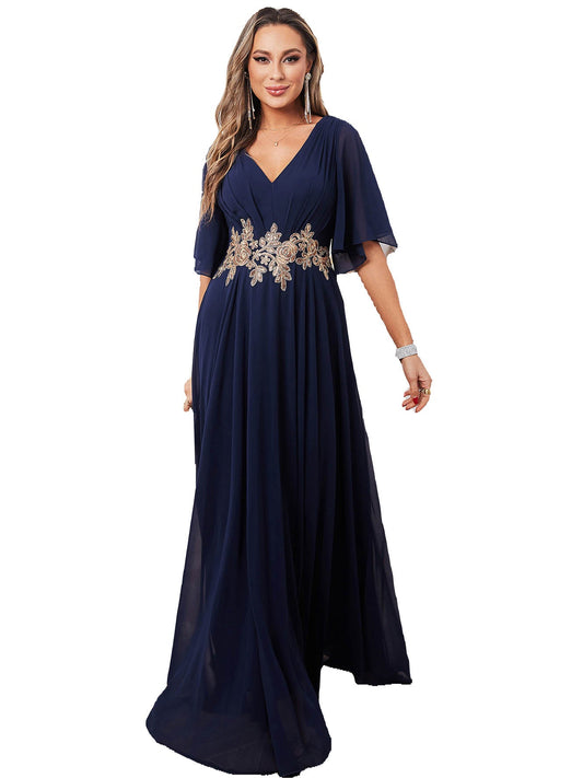 Chiffon A-Line V-Neck Half Sleeves-Dress-FM00042