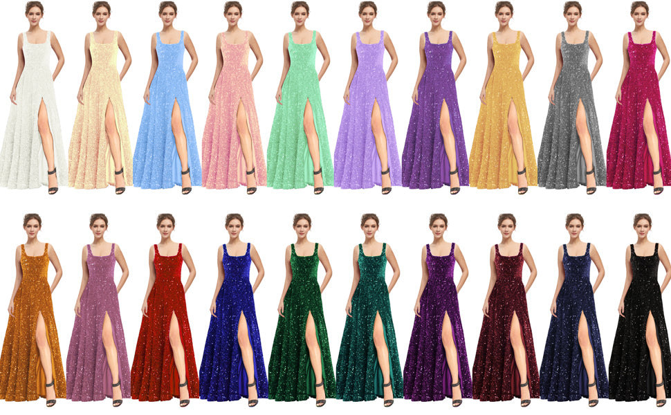 Women's Long Dress Sequin Bateau/Boat Back Strap Slit Fashion Long Sleeveless Party Dress GD101932