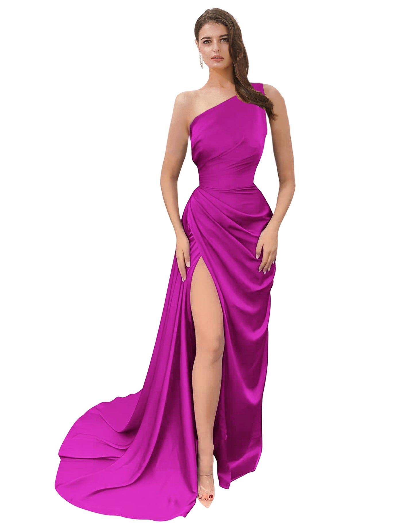 Sheath Long Dress Satin One Shoulder Fashion Sleeveless Party Dress GD101507