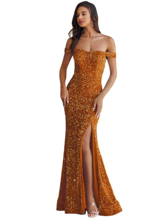 Sequin Long Dress Off the Shoulder Mermaid/Trumpet Evening Ball Gown GD300107