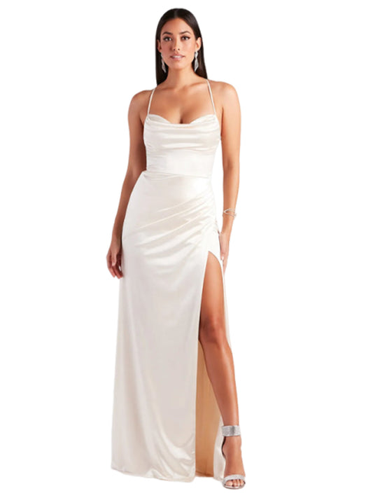 Silk like Satin Long Prom Dress Sweetheart Slit Evening Ball Gown GD300114