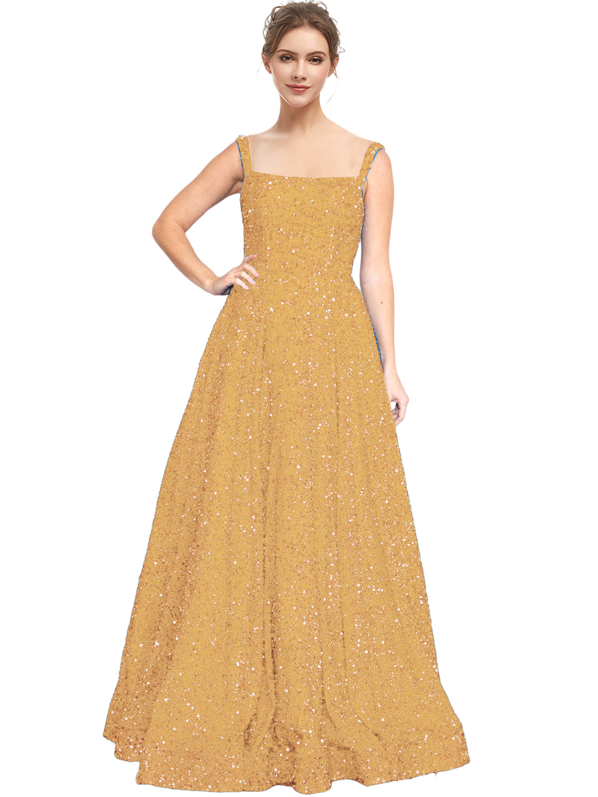 Sequin Long Dress Bateau/Boat Sleeveless A Line Evening Ball Gown GD300003