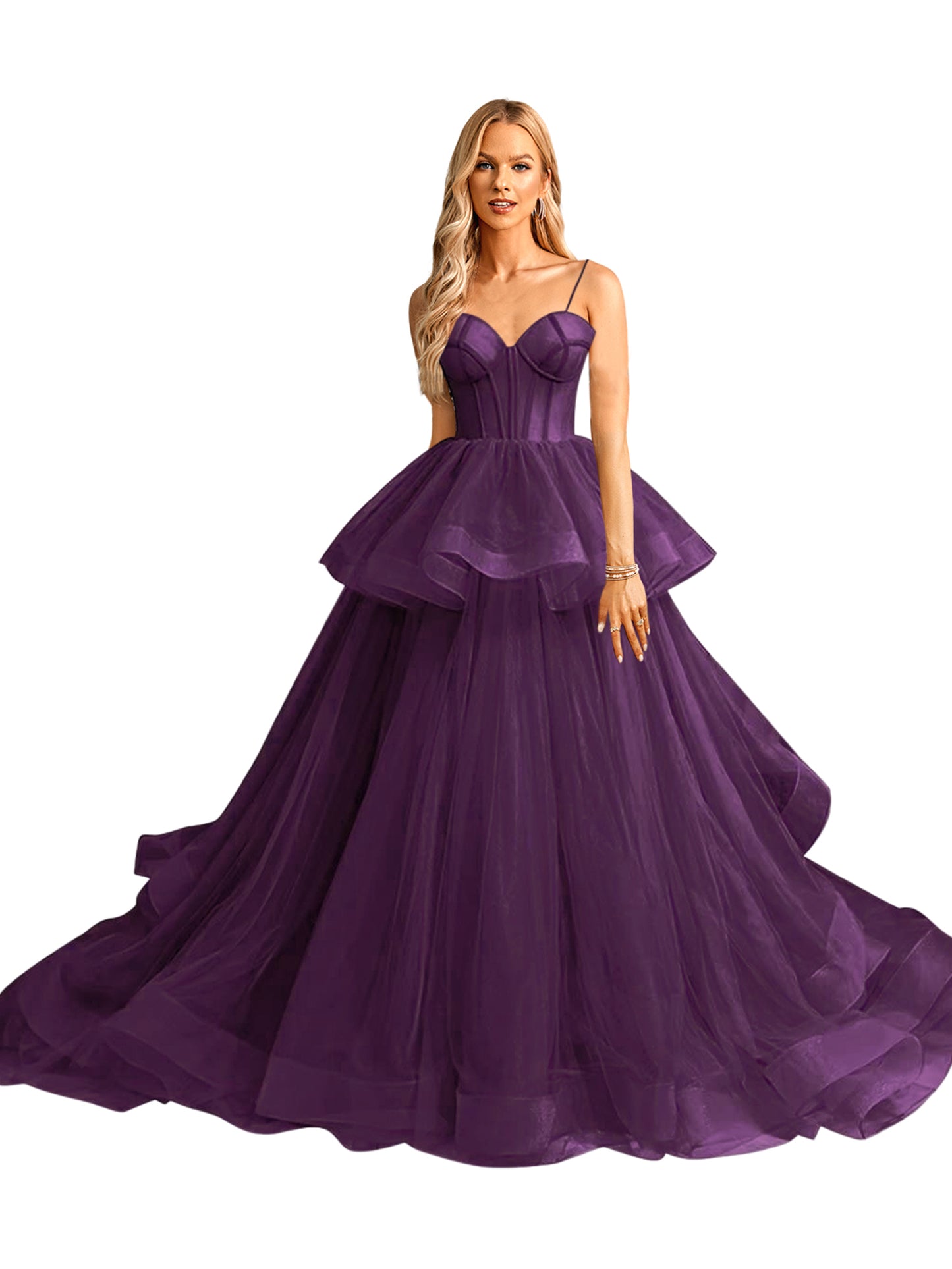 Tulle A Line Long Prom Dress V Neck Evening Ball Gown GD101509