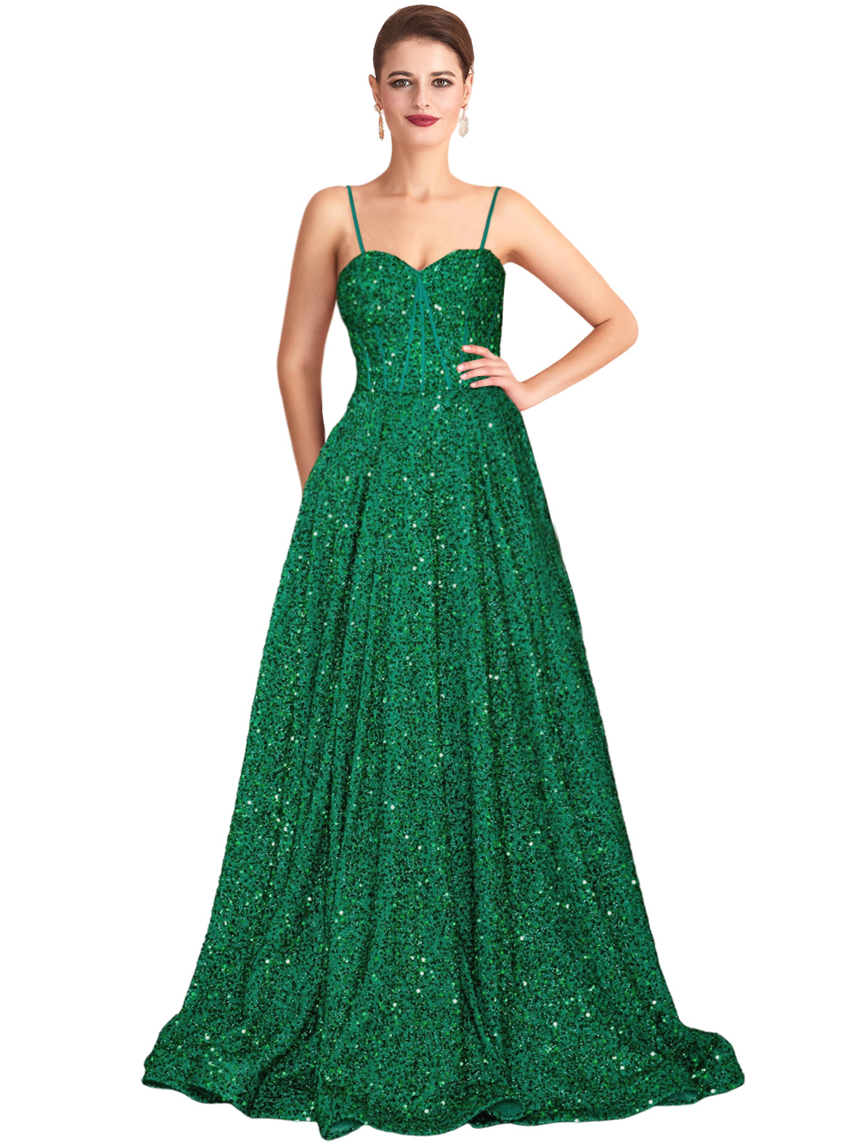 Long Dress Sequin Spaghetti Straps Slit Fashion Sleeveless Party Dress GD101933