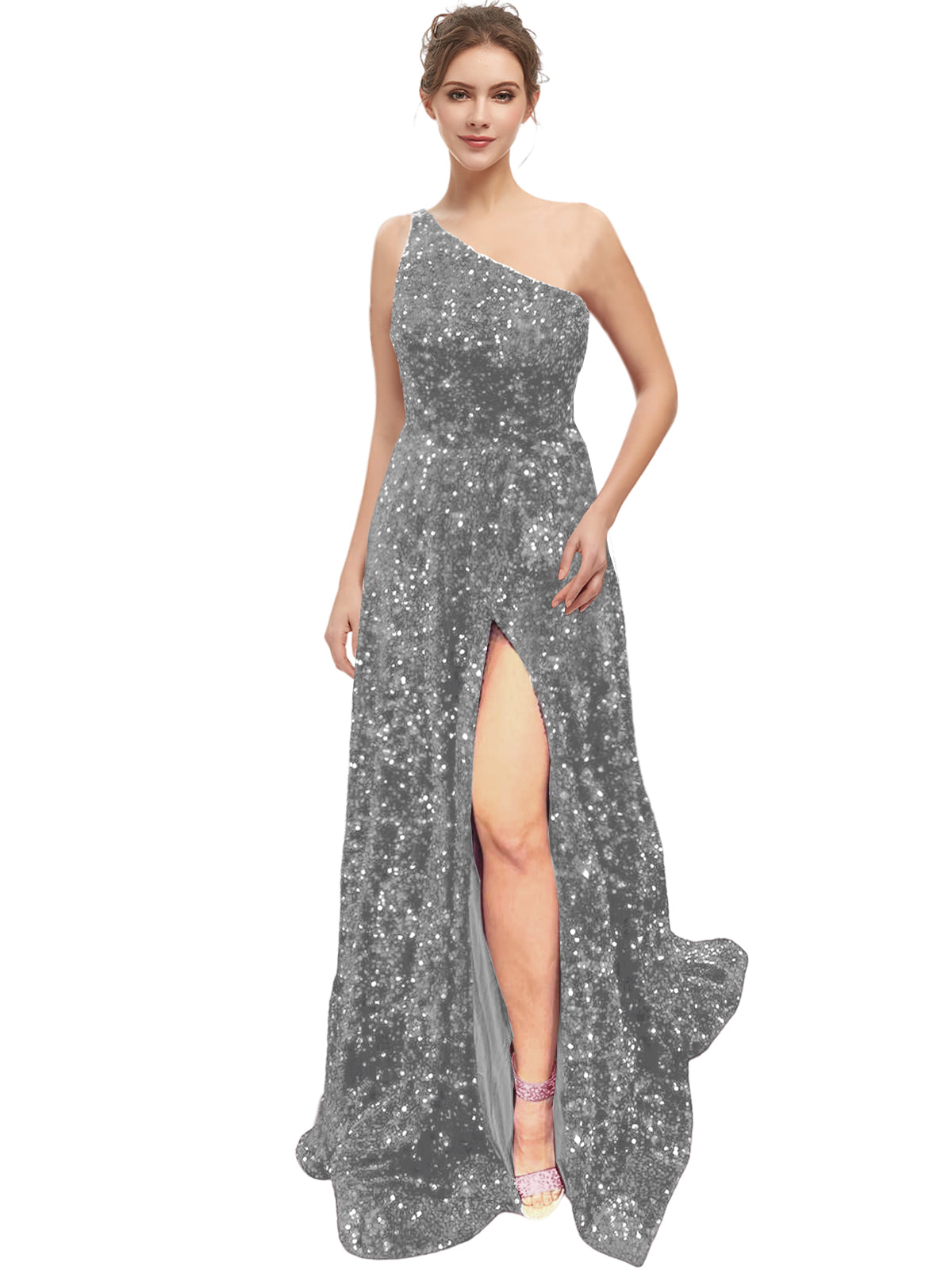 Long Dress Sequin One Shoulder Back Strap Slit Fashion Long Sleeveless Party Dress GD101931