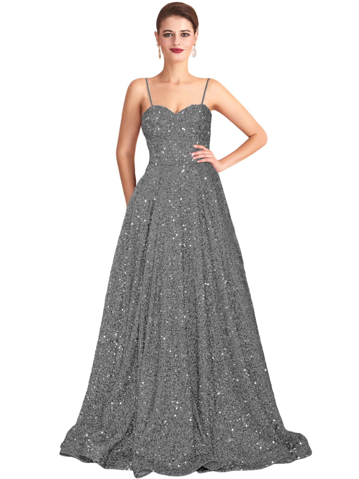 Long Dress Sequin Spaghetti Straps Slit Fashion Sleeveless Party Dress GD101933