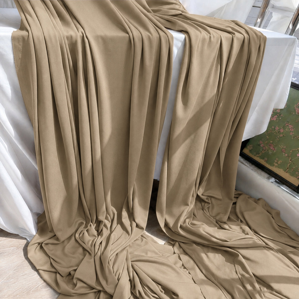 Warm Brown Chocolate Background Fabric, Decorative Wedding Drapes, Ceiling Panels 170x100 cm