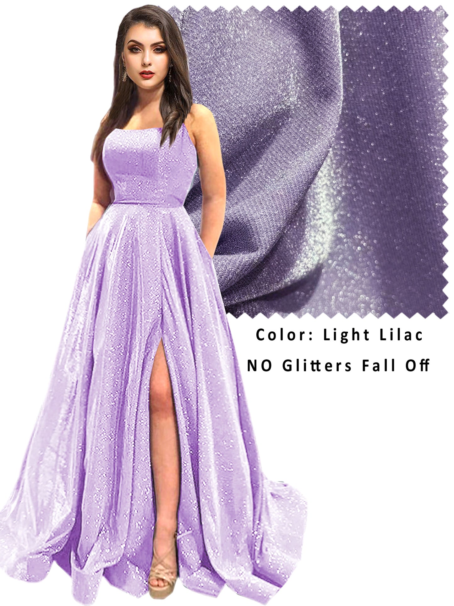 Women's Long Dress Glitter Bateau/Boat Slit Evening Ball Gown with Pockets GD100025