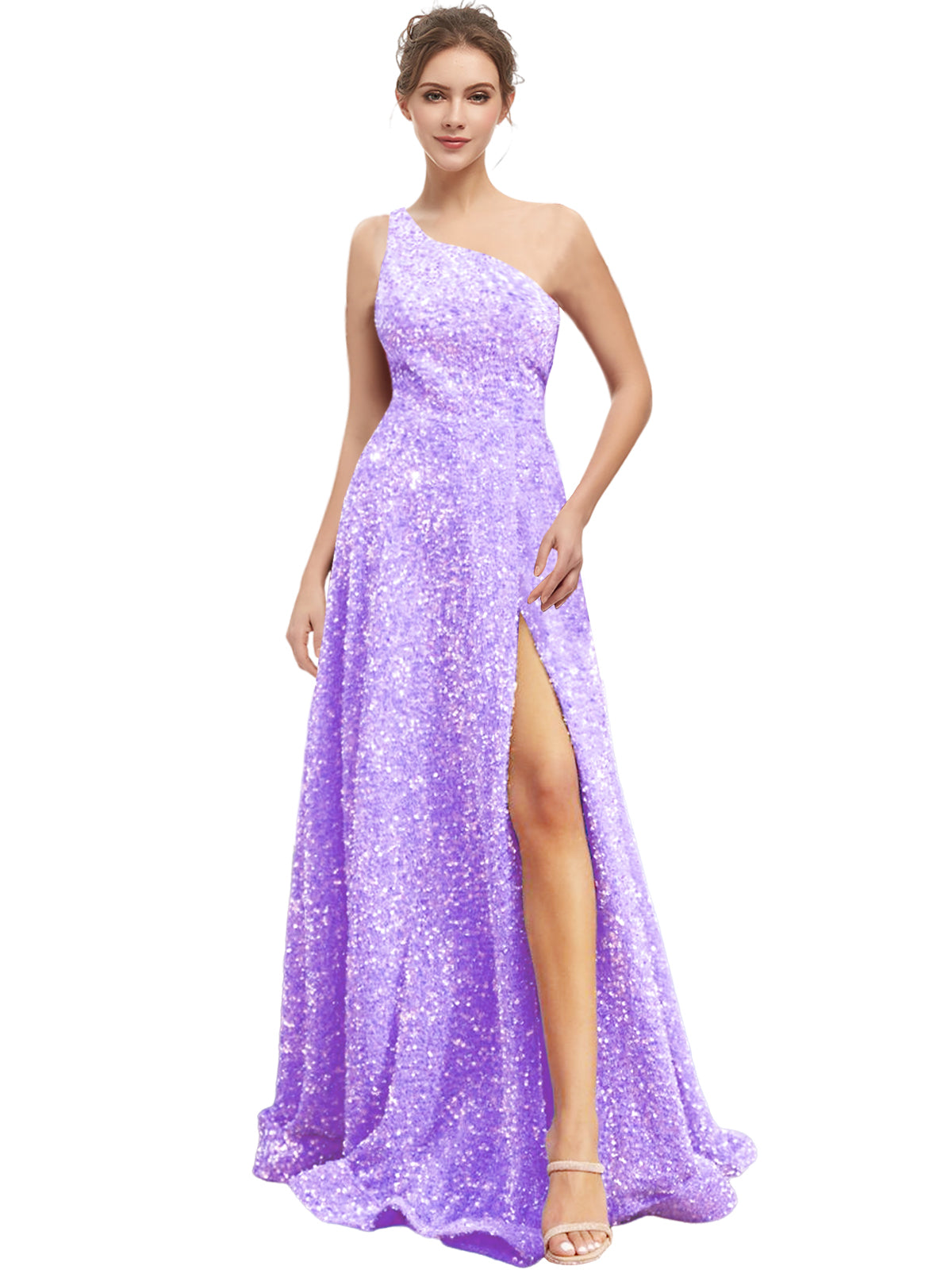 Long Dress Sequin One Shoulder Back Strap Slit Fashion Long Sleeveless Party Dress GD101931