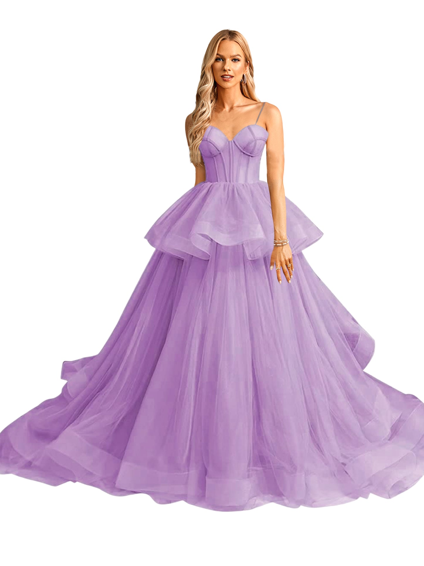 Tulle A Line Long Prom Dress V Neck Evening Ball Gown GD101509