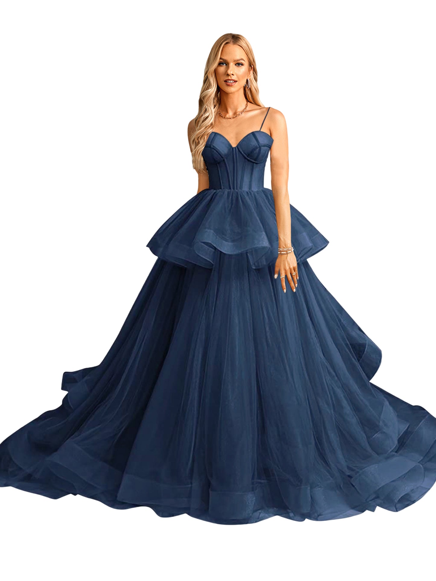 Tulle A Line Long Prom Dress V Neck Evening Ball Gown GD101509