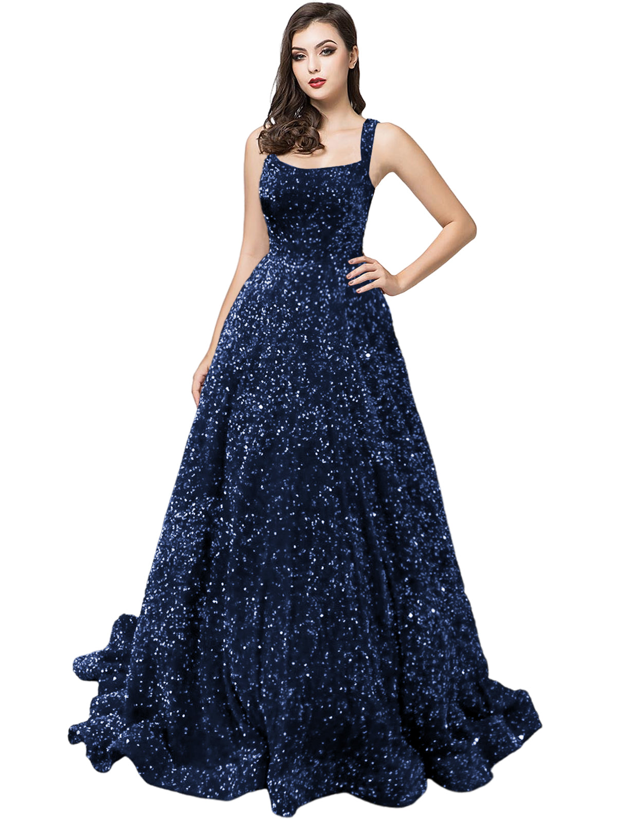 Women's Long Dress Sequin Bateau/Boat Back Strap Fashion Long Sleeveless Party Dress GD101930