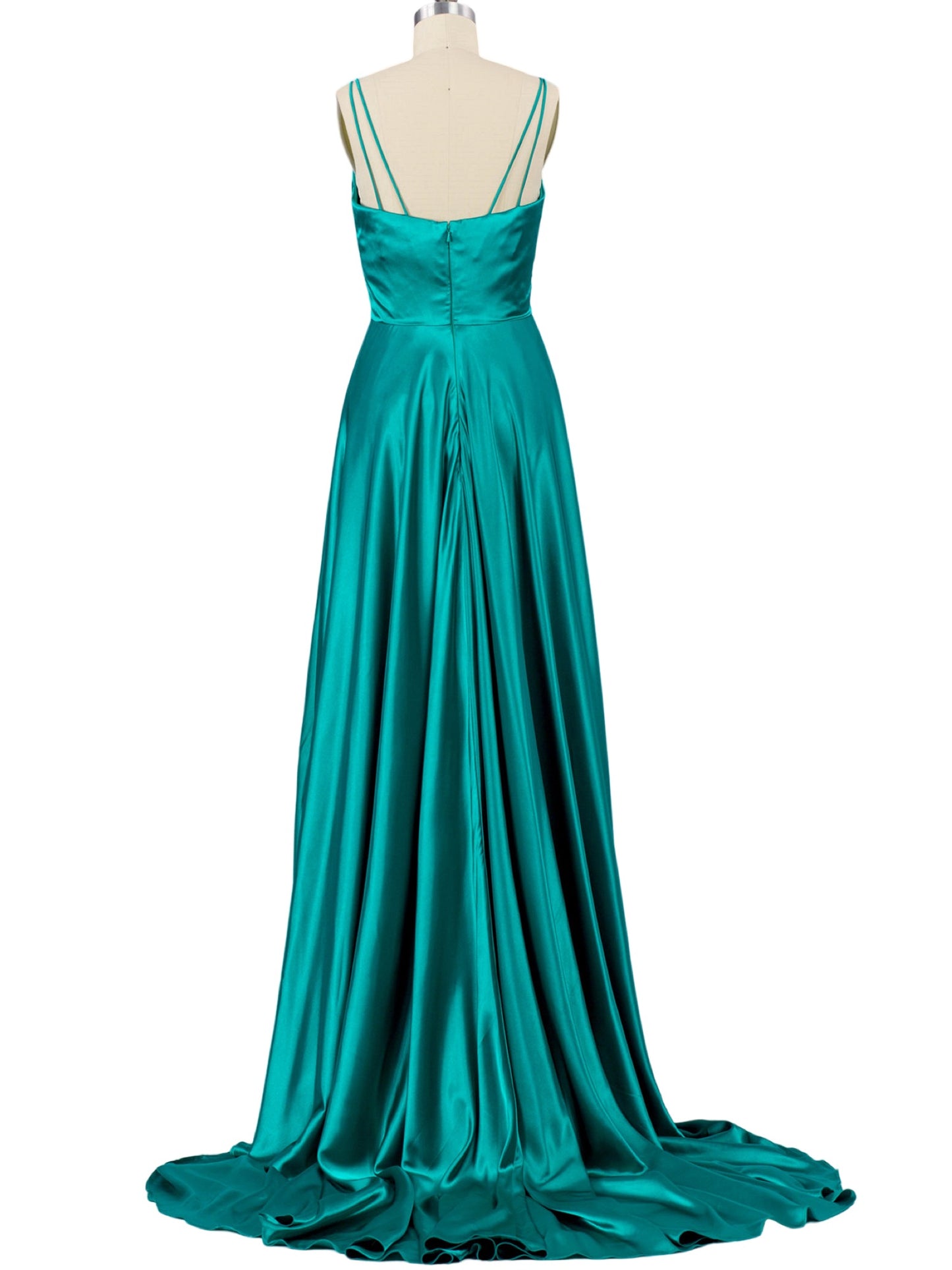 A Line Long Dress Silk like Satin V Neck Sleeveless Party Dress B19417