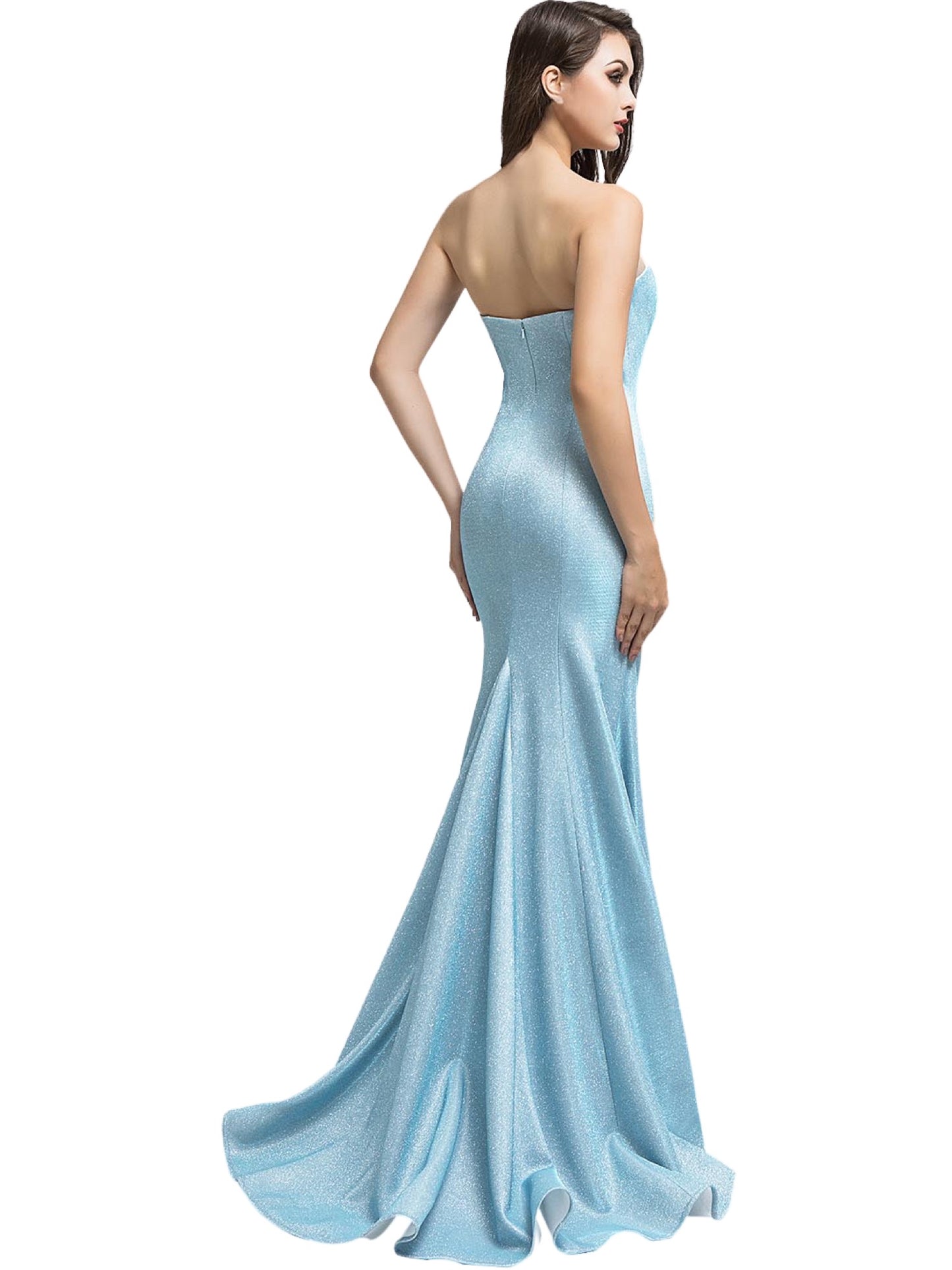 Glitter Long Dress Strapless Sleeveless Slit Evening Ball Gown B19393