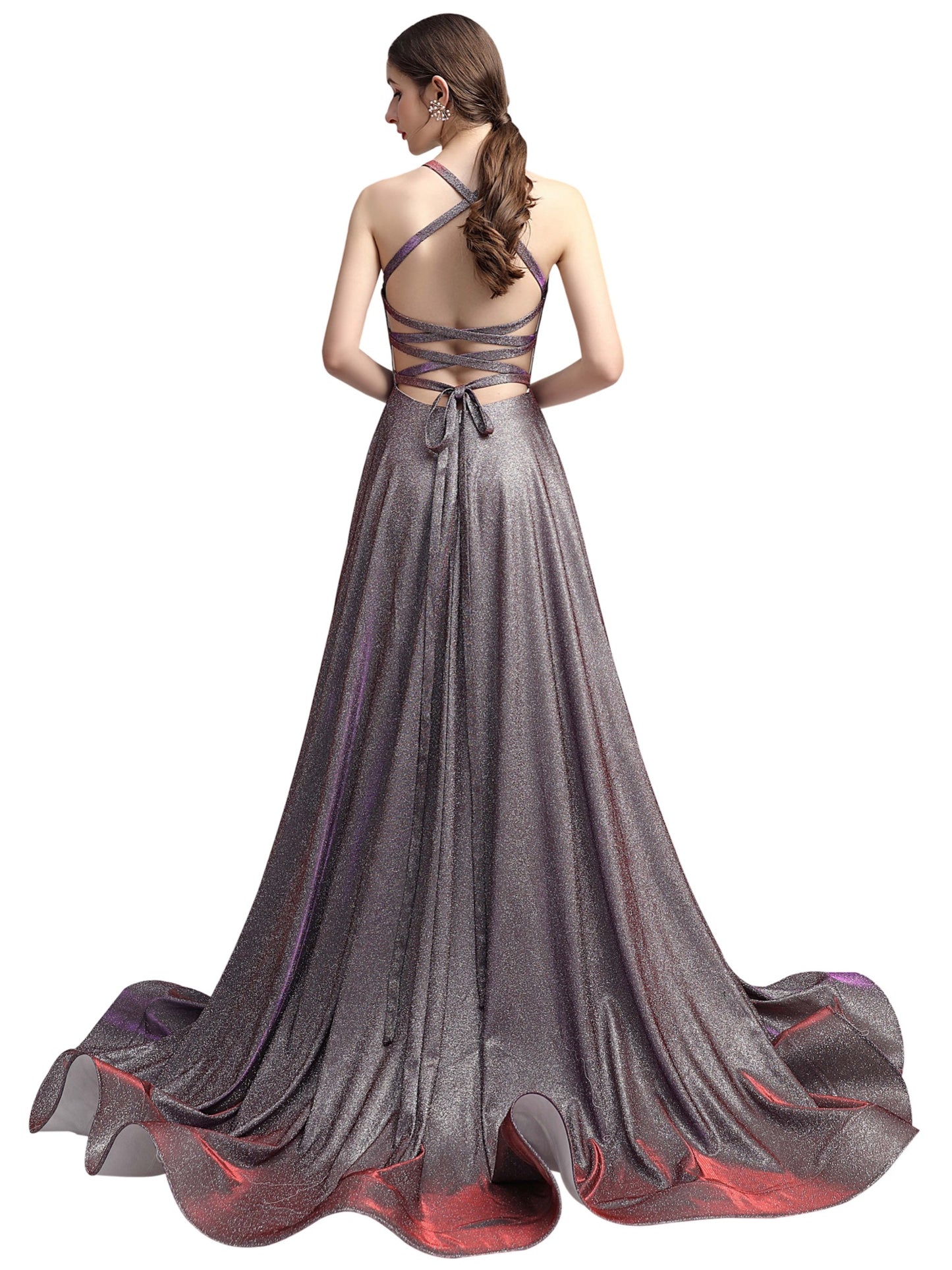 Women's Long Dress Glitter V-neck Slits A Line Sleeveless Slit Party Dress GD100179