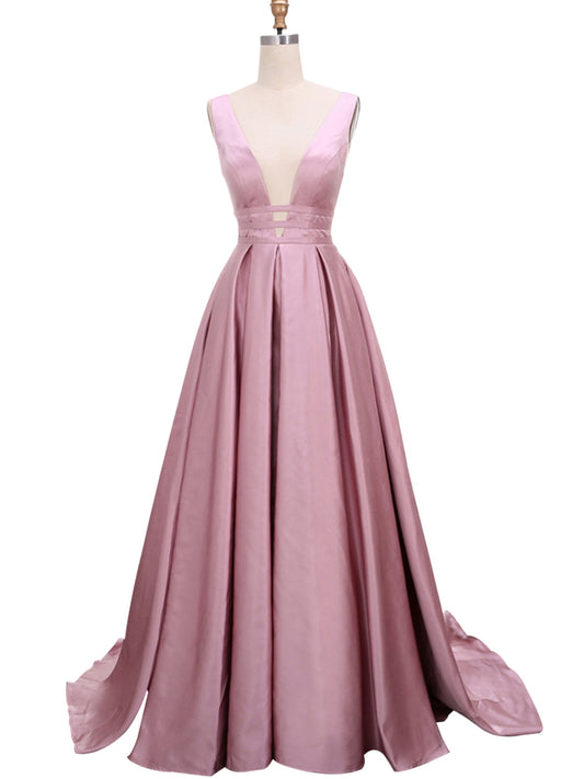 Satin Long Prom Dress Dipped A Line Evening Ball Gown with Pockets GD100244