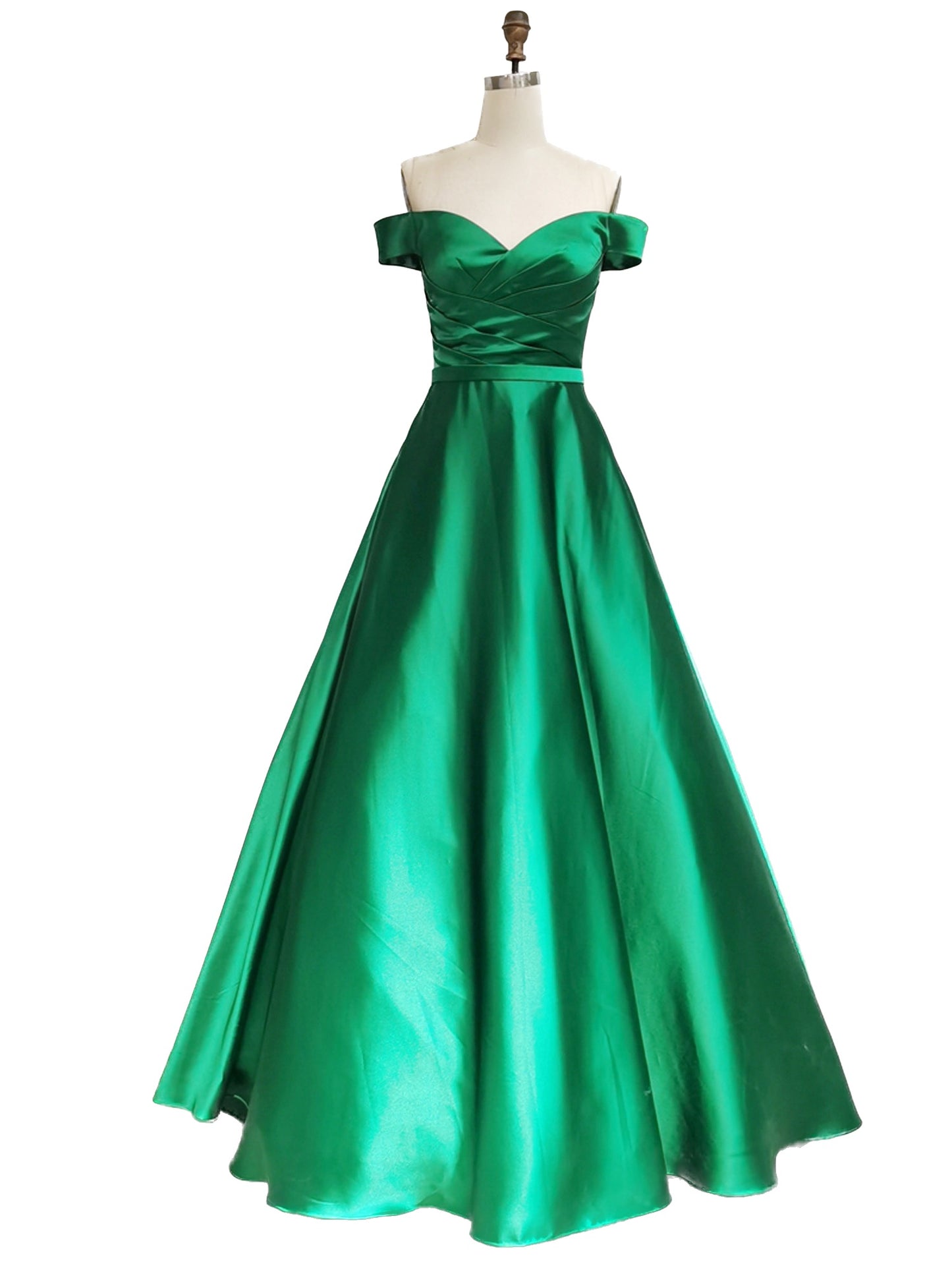 Satin Long Prom Dress Off the Shoulder A Line Evening Ball Gown with Pockets GD100502