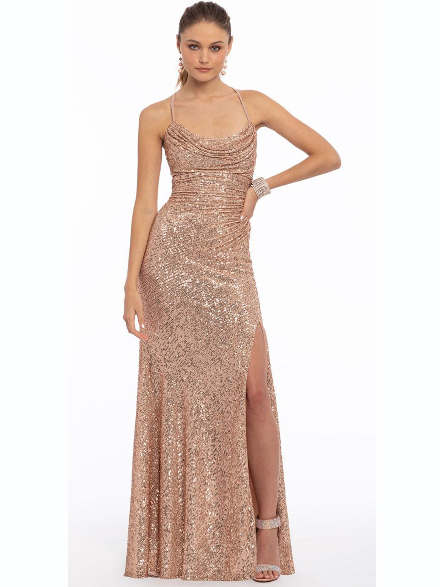 Sequin Long Prom Dress Cowl Evening Ball Gown GD102002