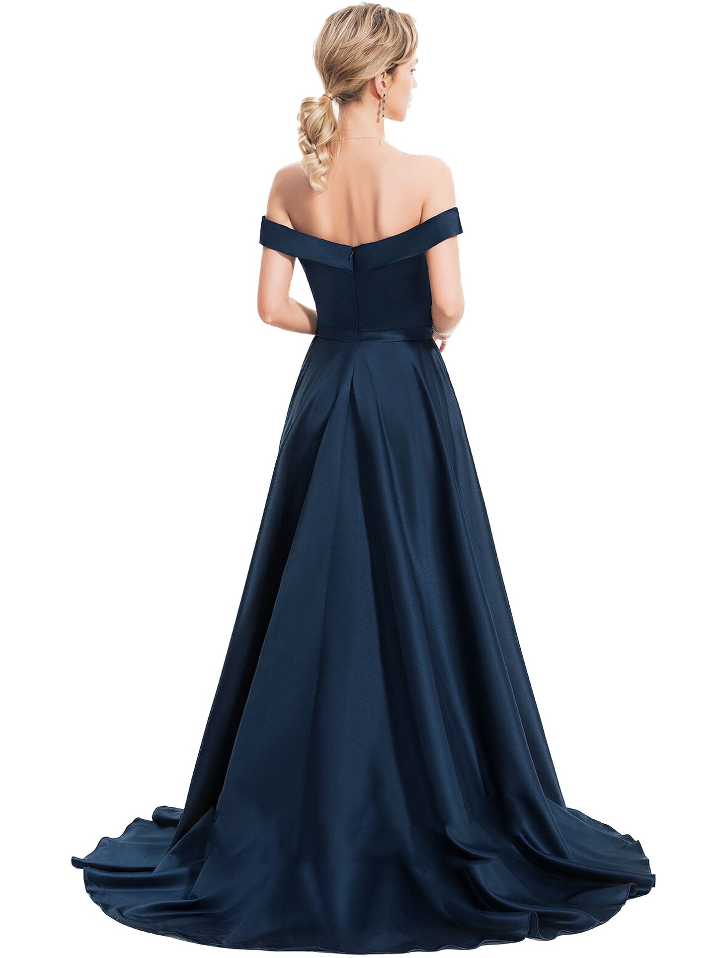 Satin Long Prom Dress Off-the-shoulder A Line Evening Ball Gown GD100543
