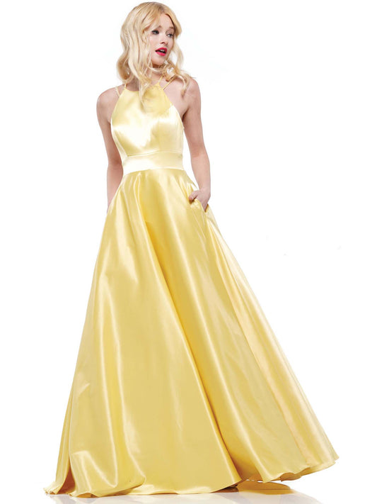 Satin Long Prom Dress Halter A Line Evening Ball Gown GD100547