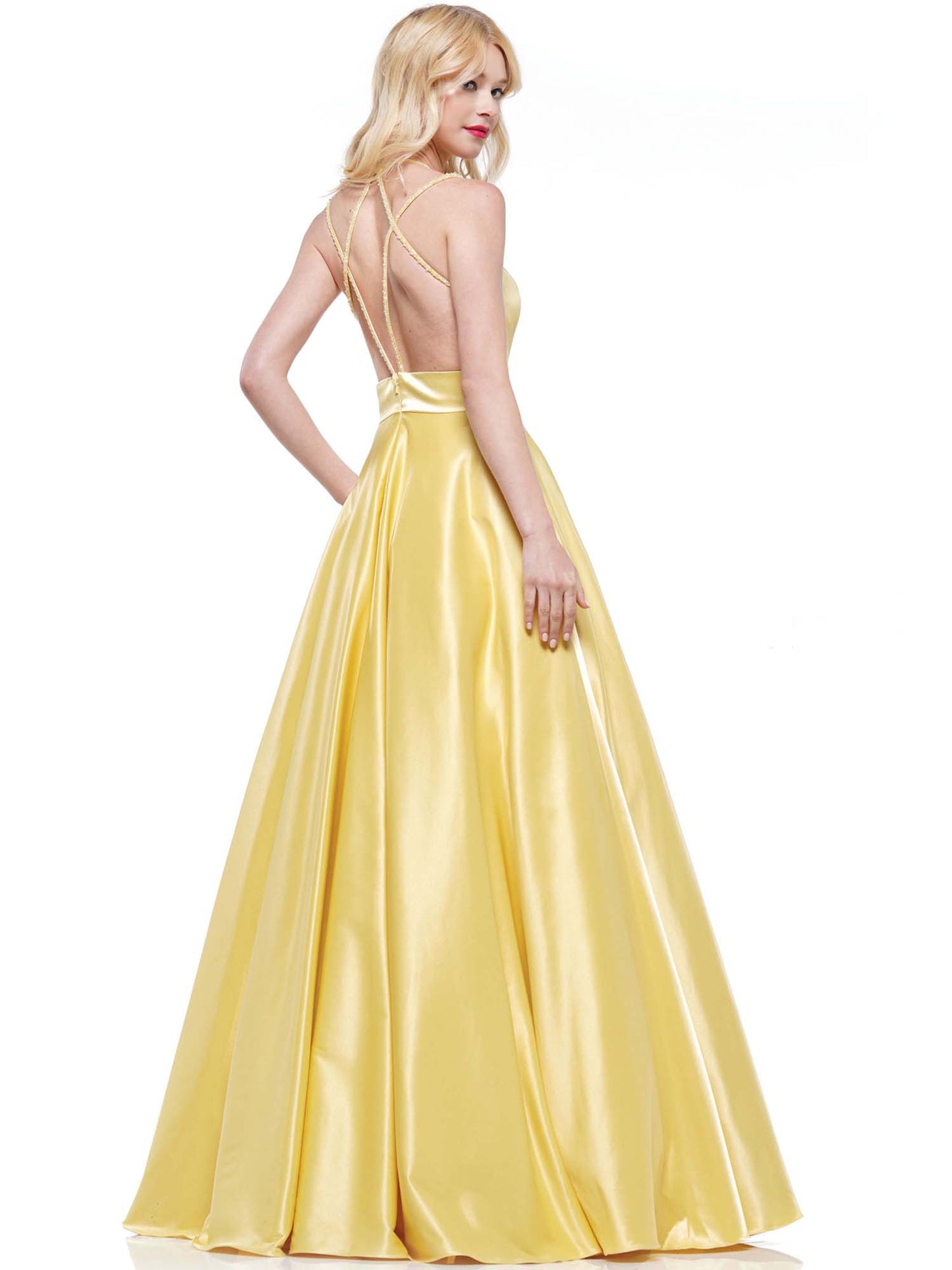 Satin Long Prom Dress Halter A Line Evening Ball Gown GD100547