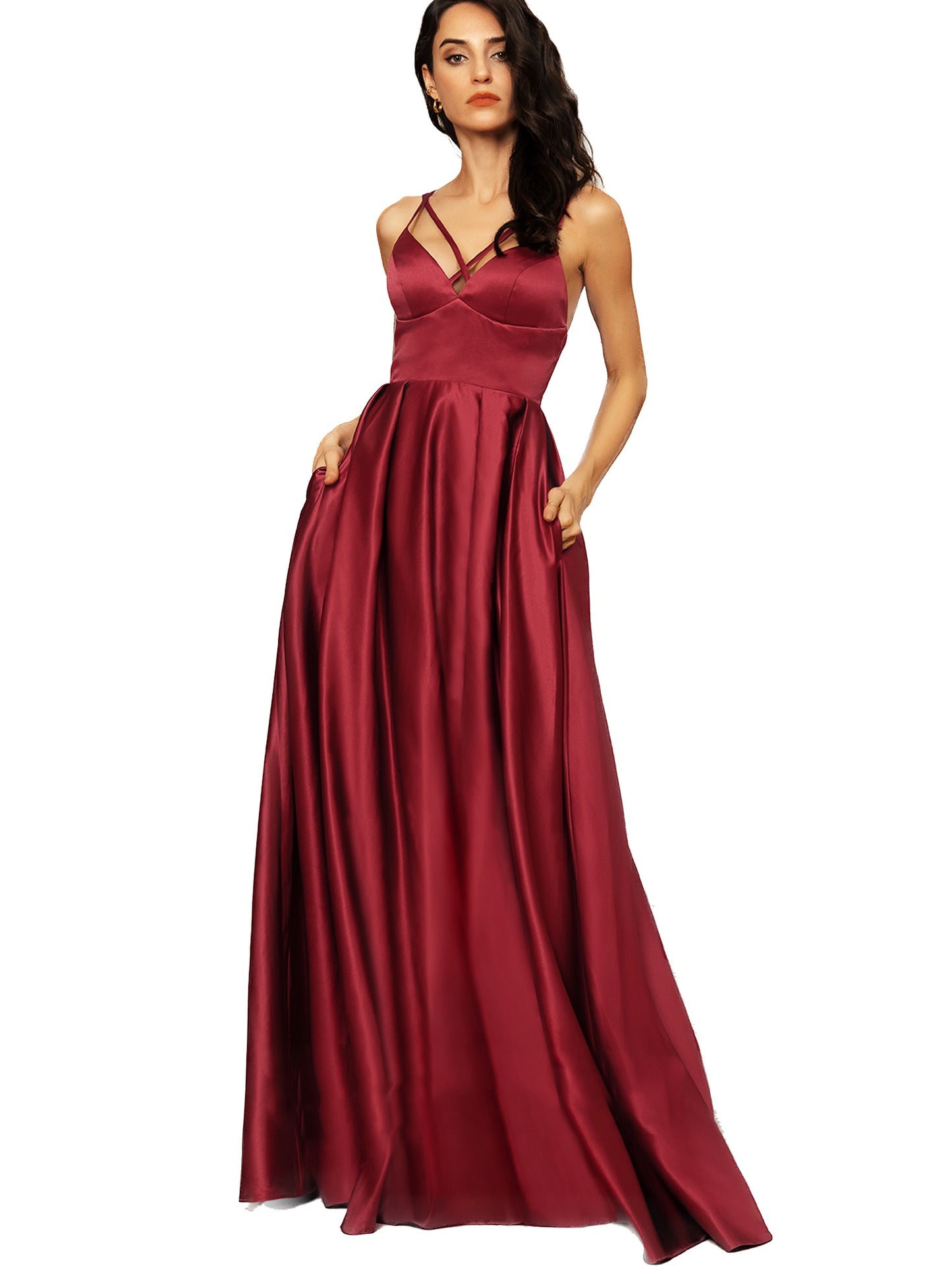 Satin Long Prom Dress Straps A Line Evening Ball Gown GD100550