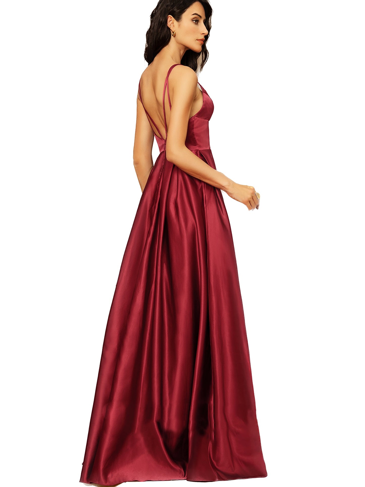Satin Long Prom Dress Straps A Line Evening Ball Gown GD100550