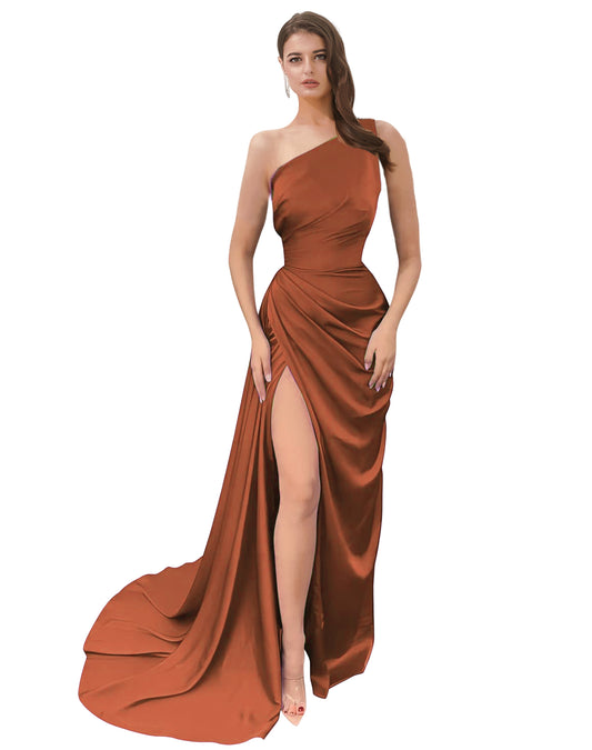 Sheath Long Dress Satin One Shoulder Fashion Sleeveless Party Dress GD101507