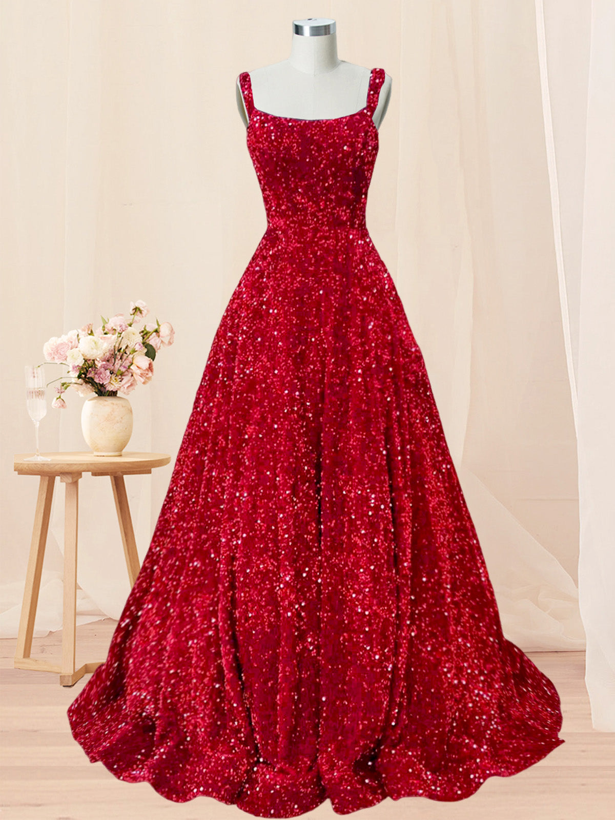 Women's Long Dress Sequin Bateau/Boat Back Strap Fashion Long Sleeveless Party Dress GD101930