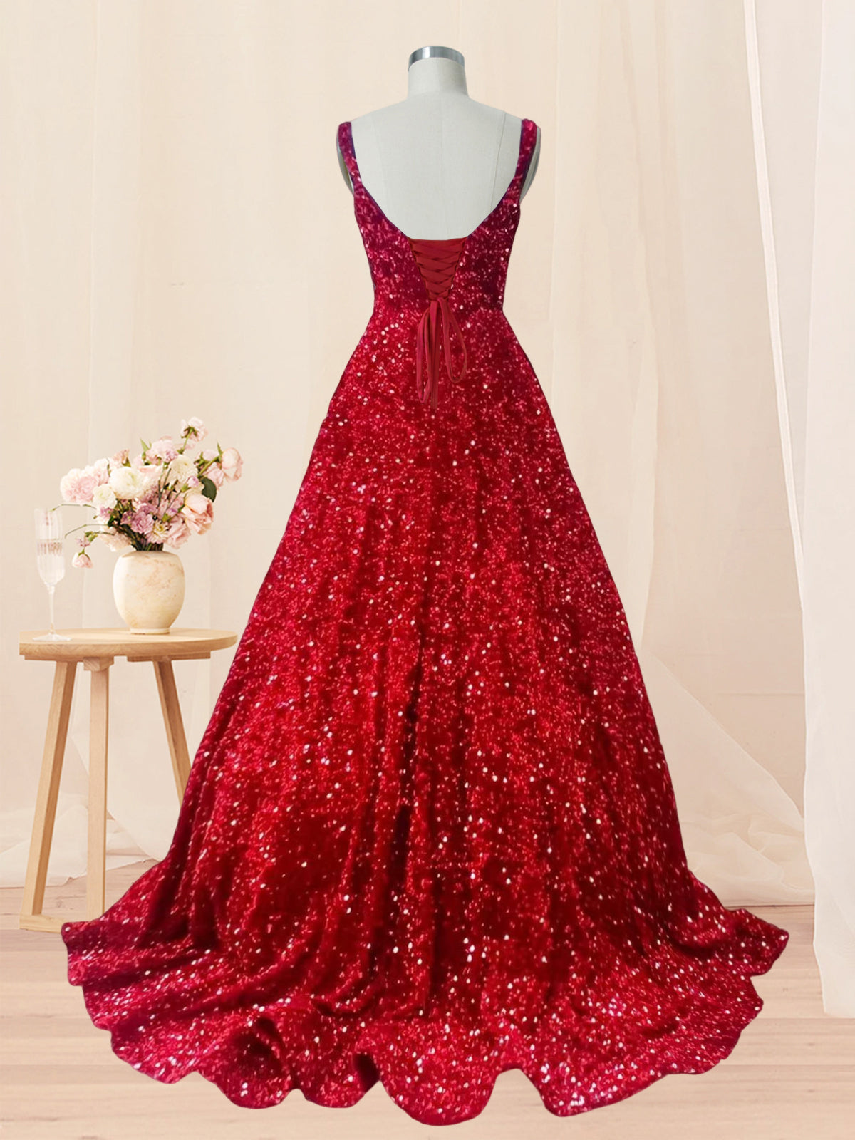Women's Long Dress Sequin Bateau/Boat Back Strap Fashion Long Sleeveless Party Dress GD101930