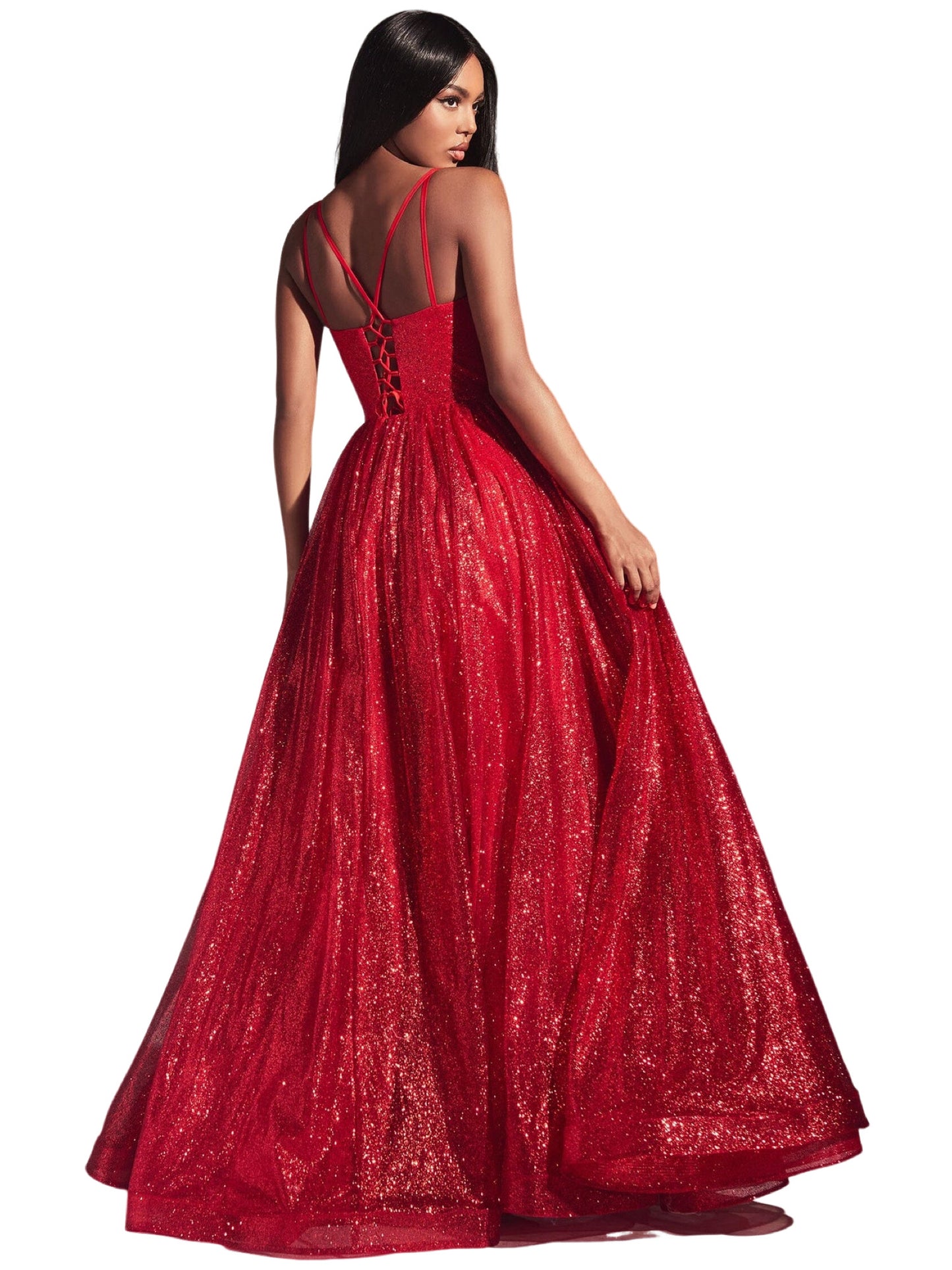 Glitter Tulle Long Dress V Neck Evening Ball Gown GD101682