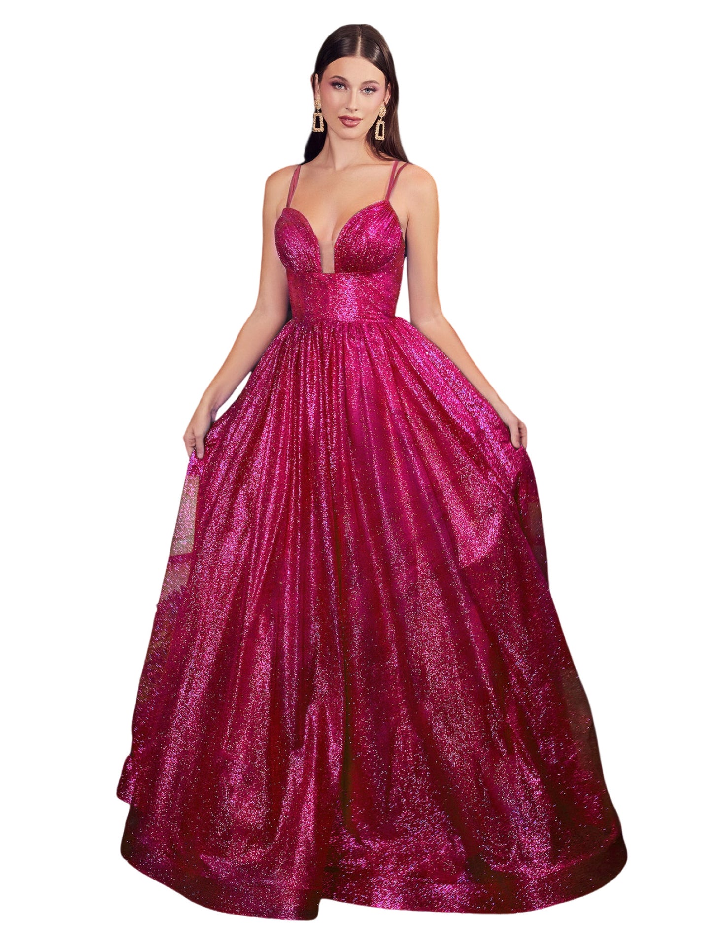 Glitter Tulle Long Dress V Neck Evening Ball Gown GD101682