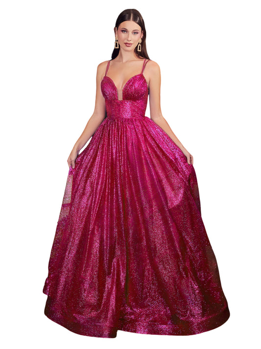 Glitter Tulle Long Dress V Neck Evening Ball Gown GD101682