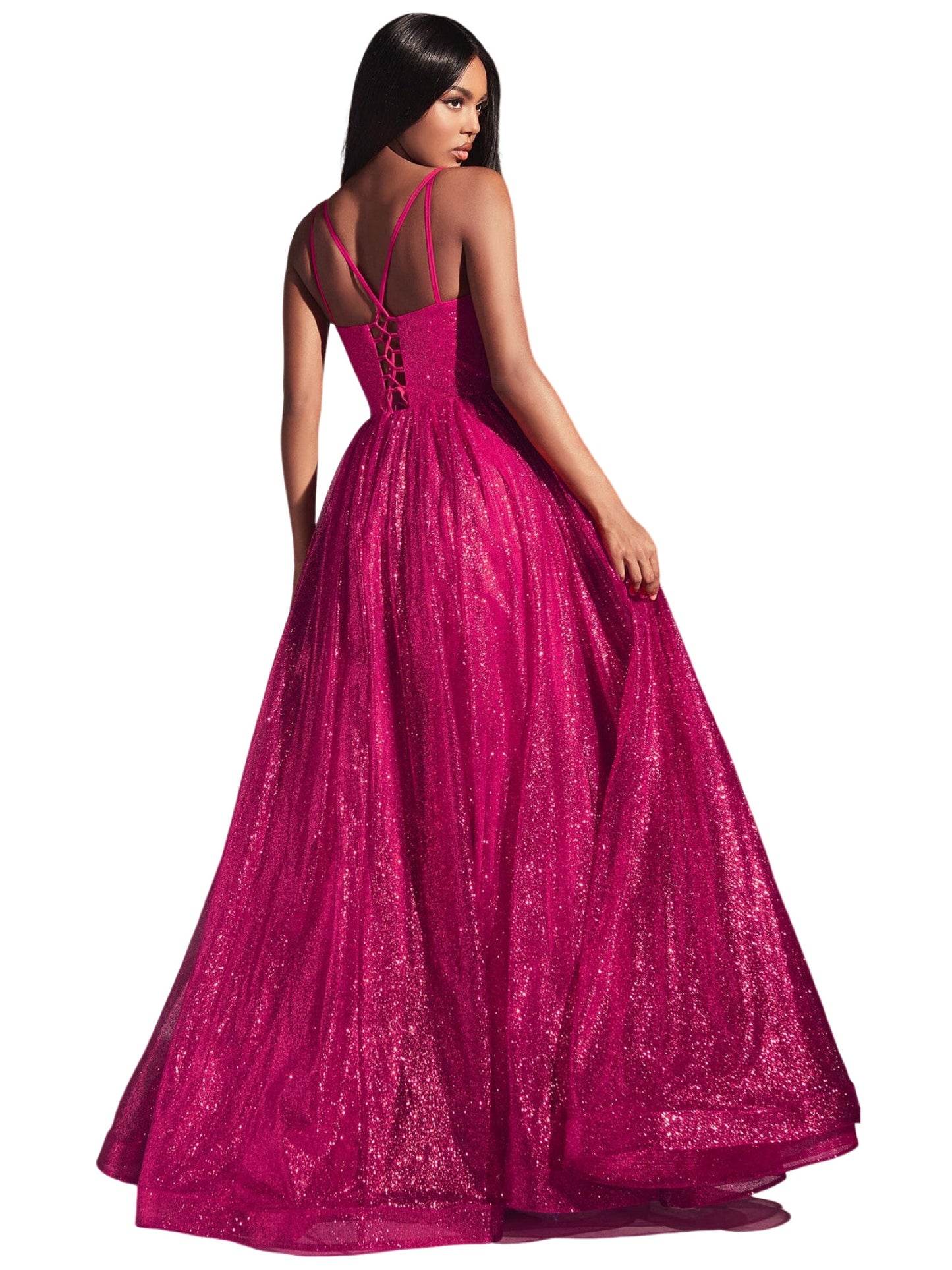 Glitter Tulle Long Dress V Neck Evening Ball Gown GD101682