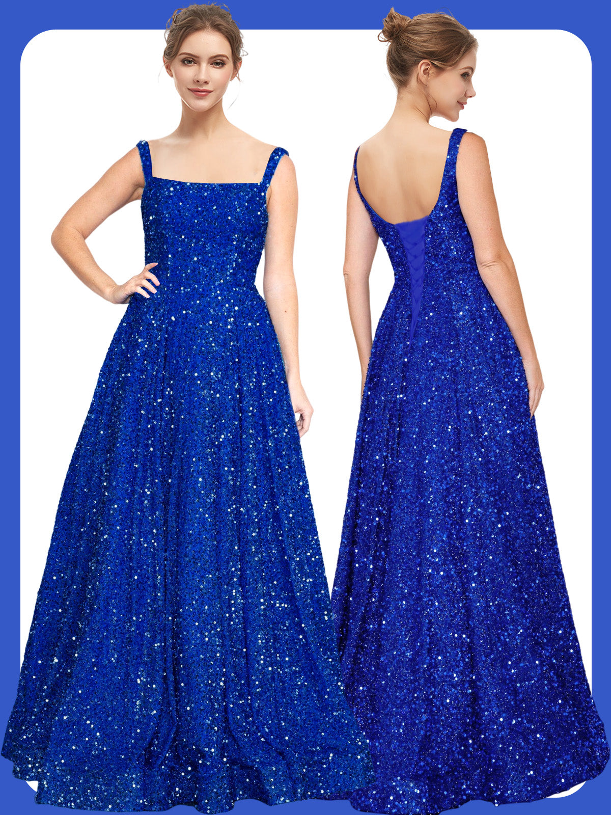 Sequin Long Dress Bateau/Boat Sleeveless A Line Evening Ball Gown GD300003
