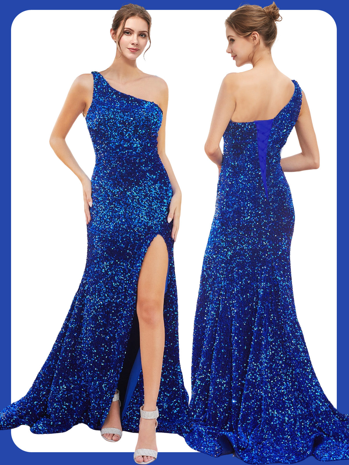 Sequin Long Dress One Shoulder Sheath Evening Ball Gown GD300005