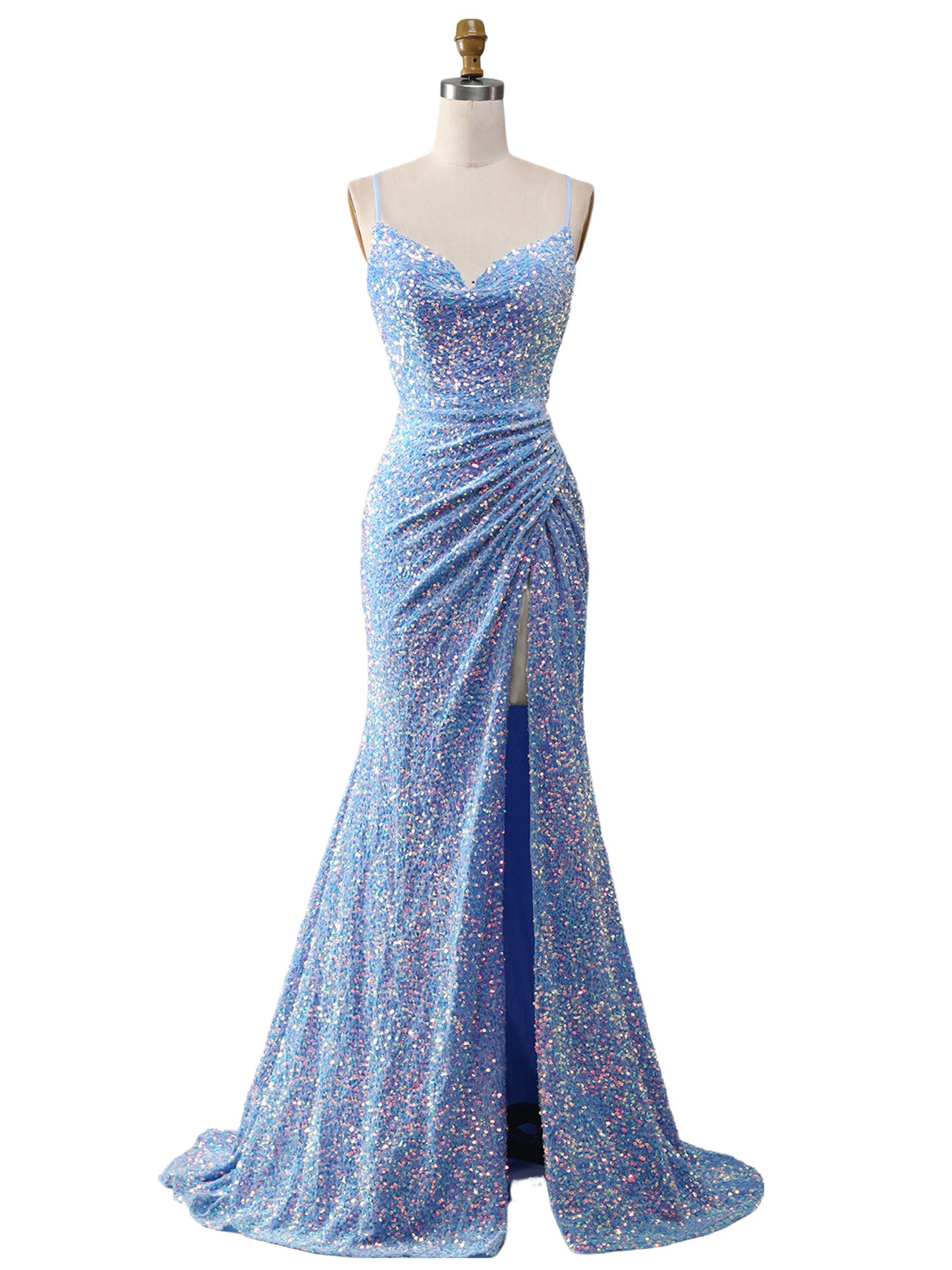 Sequin Sheath Long Dress V Neck Sleeveless Evening Ball Gown GD300012