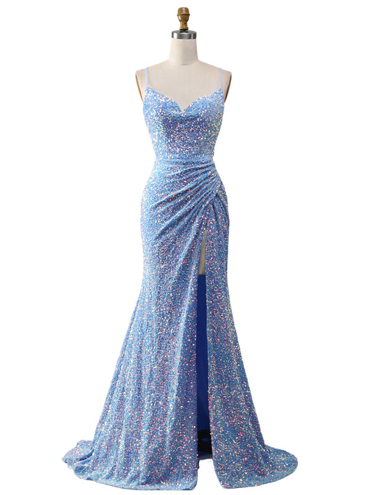 Sequin Sheath Long Dress V Neck Sleeveless Evening Ball Gown GD300012