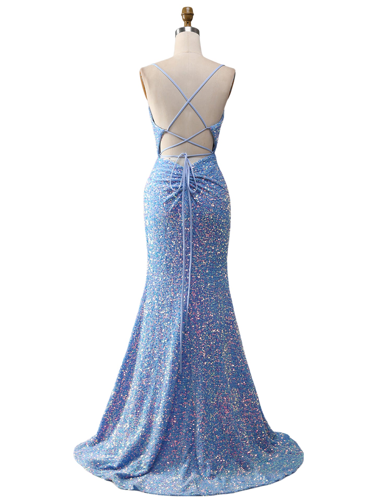 Sequin Sheath Long Dress V Neck Sleeveless Evening Ball Gown GD300012