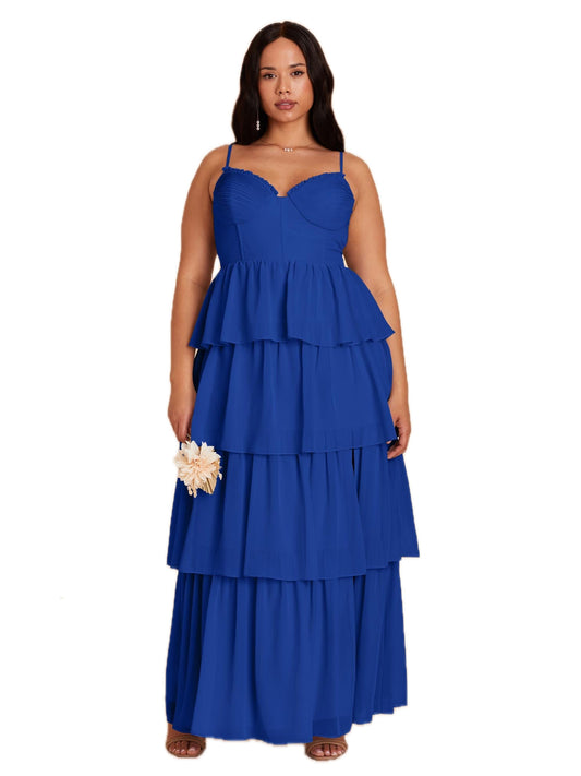 Pearl Chiffon Long Prom Dress Spaghetti Straps Ball Gown GD300032