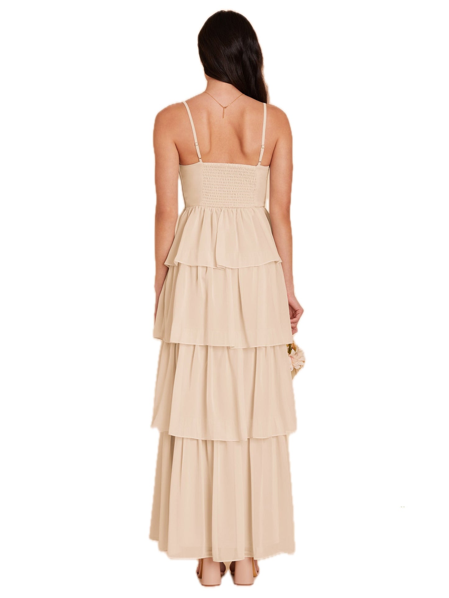 Pearl Chiffon Long Prom Dress Spaghetti Straps Ball Gown GD300032