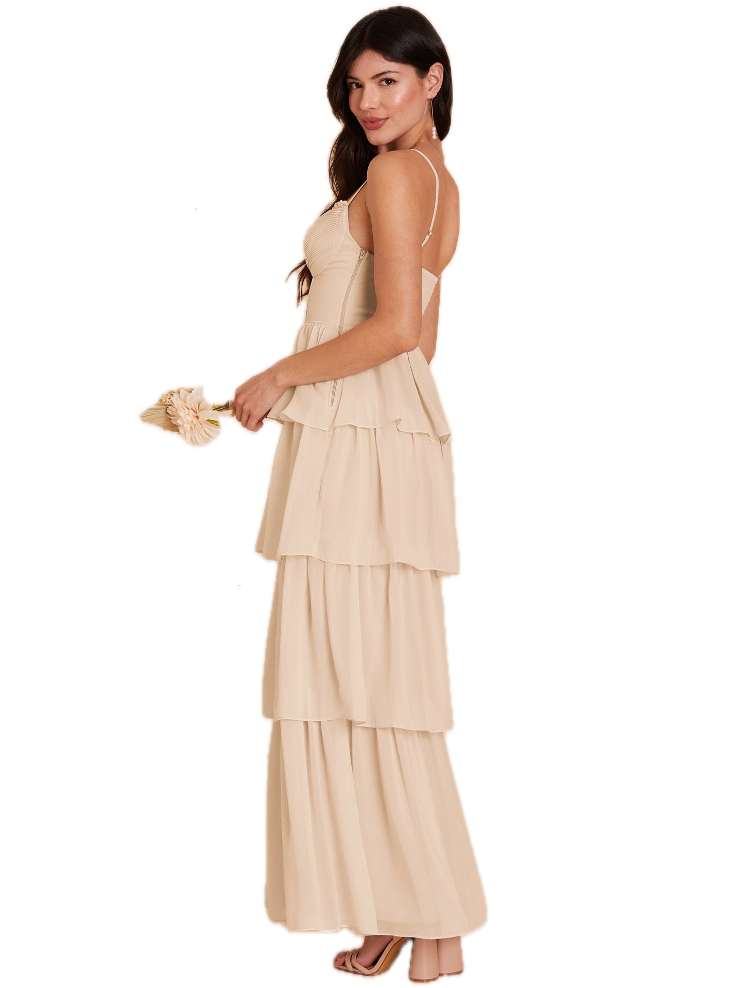 Pearl Chiffon Long Prom Dress Spaghetti Straps Ball Gown GD300032