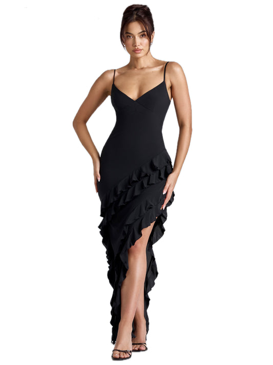 Pearl Chiffon Sheath Long Prom Dress V Neck Ball Gown GD300030