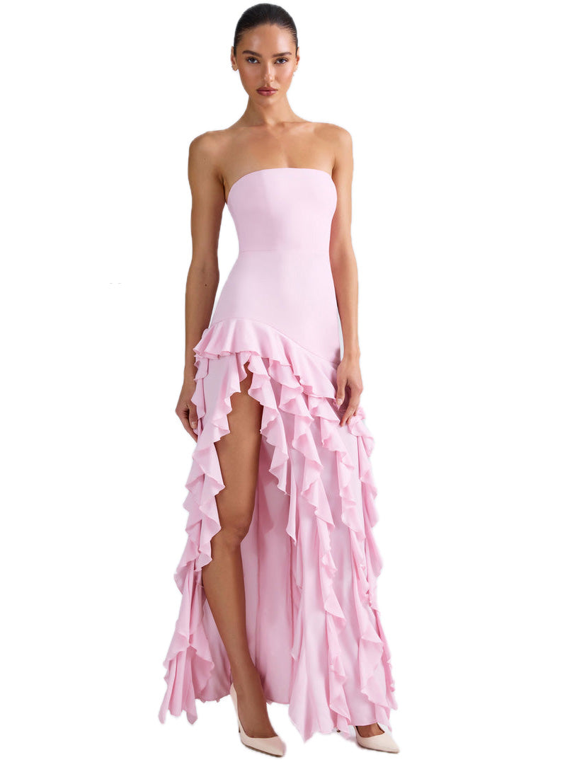 Pearl Chiffon Sheath Long Prom Dress Strapless Ball Gown GD300031