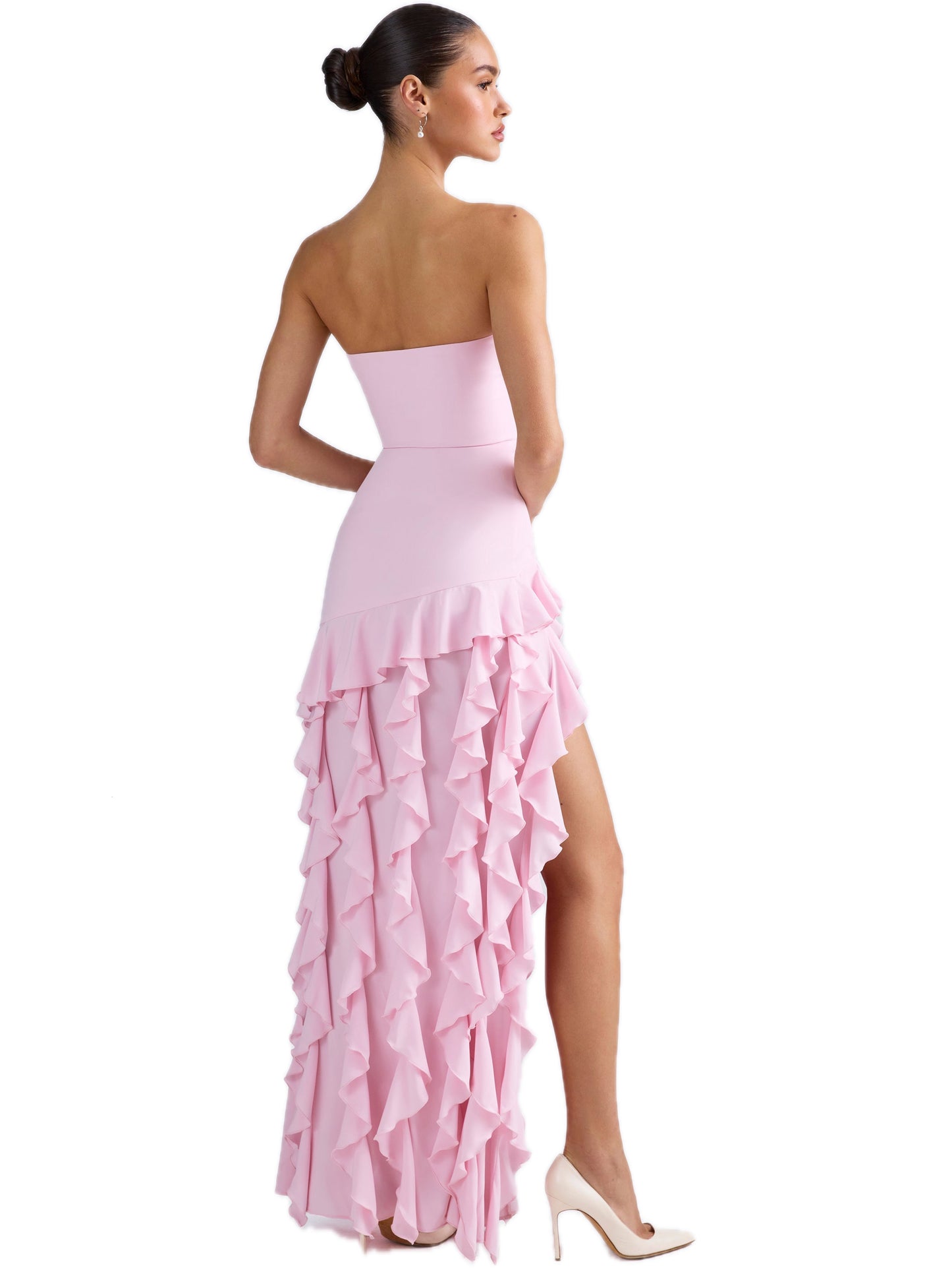 Pearl Chiffon Sheath Long Prom Dress Strapless Ball Gown GD300031