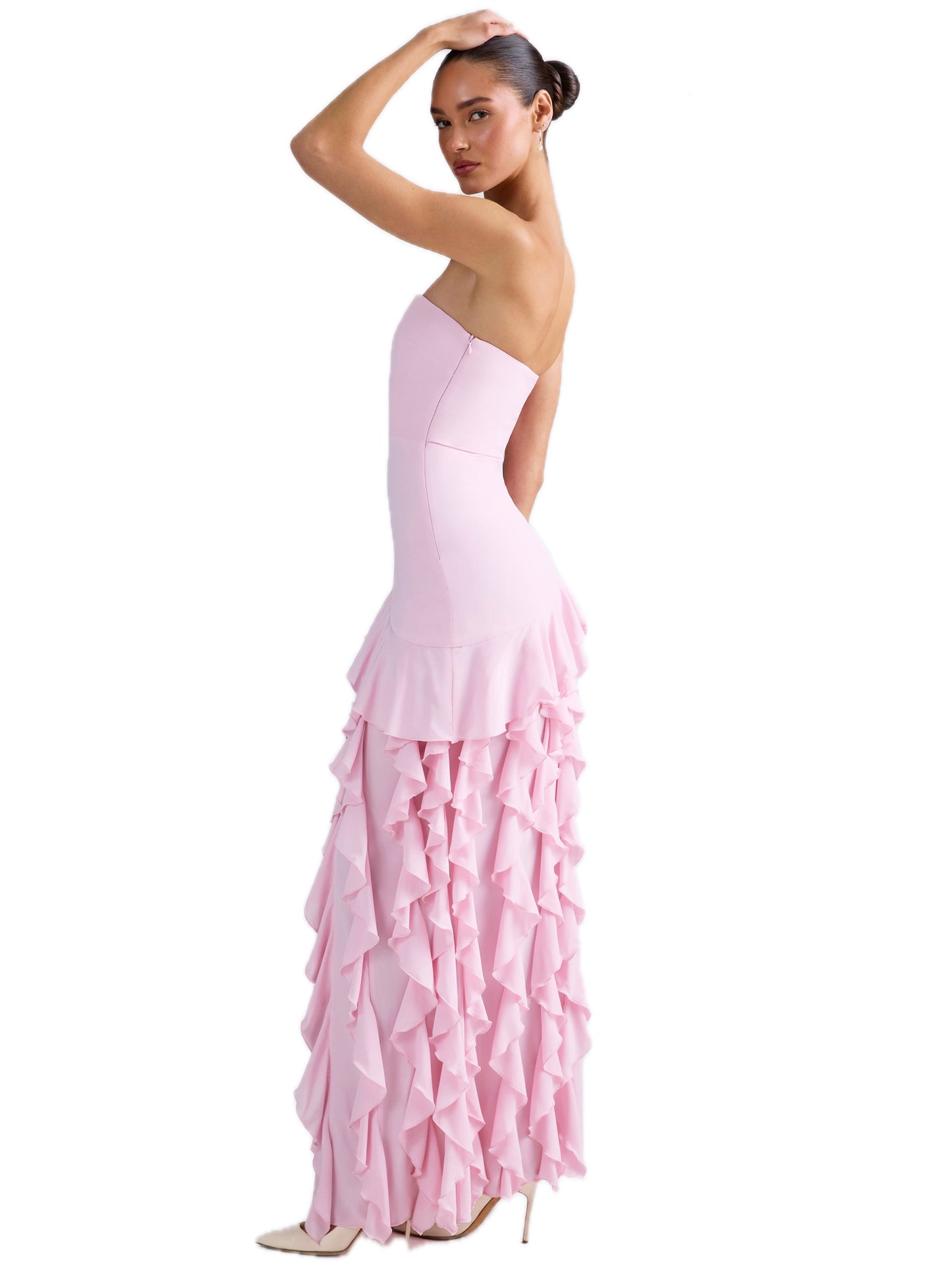 Pearl Chiffon Sheath Long Prom Dress Strapless Ball Gown GD300031