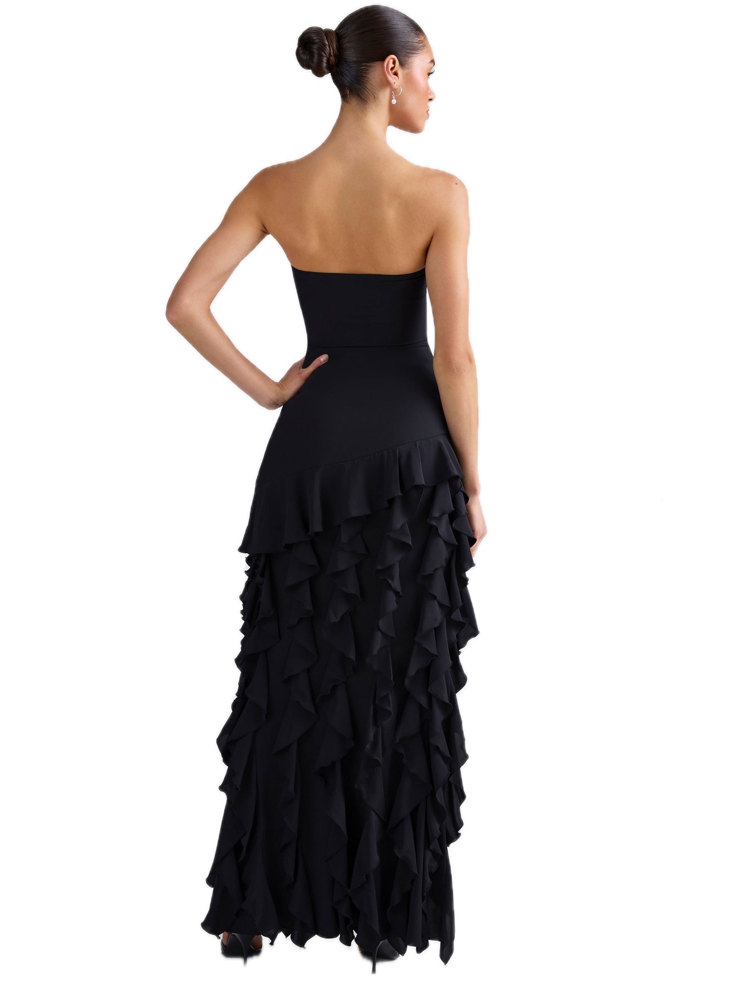 Pearl Chiffon A Line Long Prom Dress Strapless Ball Gown GD300019